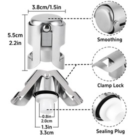 Champagne Stoppers with Stainless Steel, Sparkling Wine Stoppers with Food Grade Silicone Leak Proof, Suitable for Champagne, Cava, Prosecco, Sparkling Wine (1Pack)