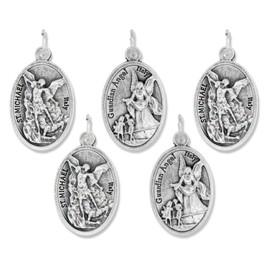 Gifts Catholic Inc. Bulk Buy 5 Pcs - Guardian Angel/St Michael Archangel 1 Inch Pendants Charms with Rings