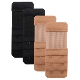 LeonHien Women's Bra Extenders 2 Hook / 3 Hook / 4 Hook, Stretchy Soft and Comfortable Bra Strap Extension (Stretchy Bra Extenders 2 Hook Black/Skin Color)