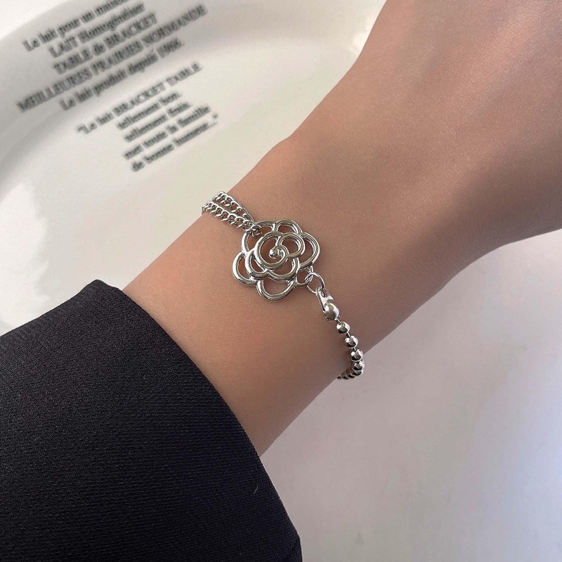 Inateannal Boho Flower Bracelets Ball Beads Bracelets Chain Large Rose