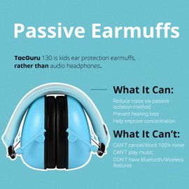 TacGuru 130 Solid Color Edition, Kids Ear Protection Earmuffs, Hearing Protection for Kids, One Size for 3-16 Yr Old, Light Turquoise