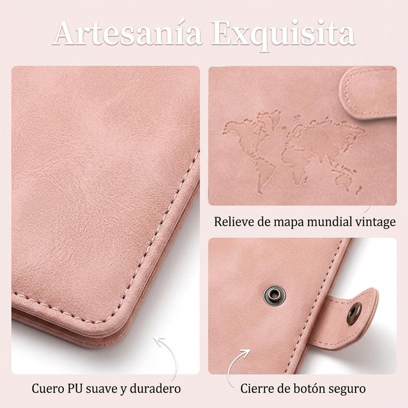 Porta Pasaporte Rosa, con Bloqueo RFID, Cuero PU Impermeable