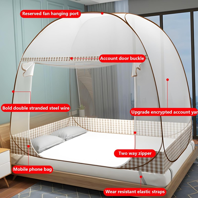 Mosquito Net Bed, Foldable Double Door Mosquito Net Pop Up,