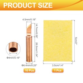 sourcing map 10 Pcs 900M Soldering Iron Tips Copper Non-Magnetic Welding Head with Cleaning Sponge Pad Replacement for Solder Station Tip (900M-T-1.5K)
