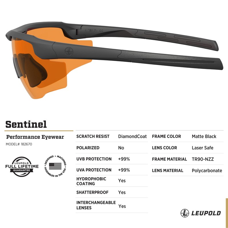 Leupold Sentinel Performance Eyewear with Matte Black Frames and Laser-Safe