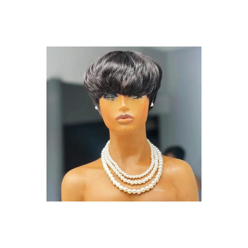Peluca de cabello humano con corte pixie para mujeres negras,