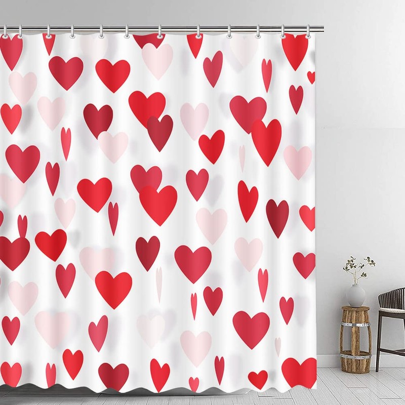 AIBIIN Red Heart Shower Curtain for Bathroom Decorations with 12