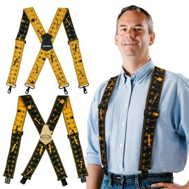 MELOTOUGH 2 Pcs Tape Measure Suspenders Snap Hook Suspender 2 Inch Wide X Back Heavy Duty Suspenders for Men (Rule)
