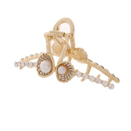 Pearl Hair Clip, Metal Hair Claw, Thic Hair, Gold Hair Accessories, Large Two Golden Seashells, Crysta Jaw Clip