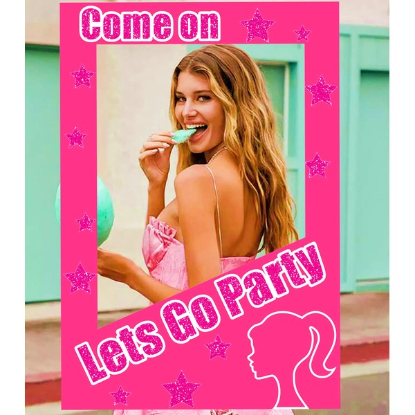 JeVenis lets go party photo booth props girl birthday party supplies bright pink party decoration come on lets go party favors