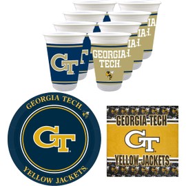 Georgia Tech Yellow Jackets Party Supplies 48 Piece Officially Licensed University Set: 16oz Plastic Beverage Cups, 9" Paper Plates, Luncheon Napkins, Complete Party Supplies for 16 Guests by Westrick