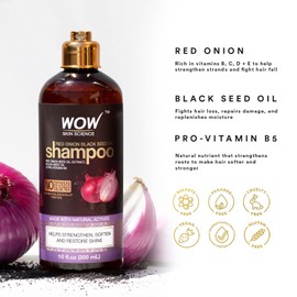 WOW Skin Science Red Onion Black Seed Oil Shampoo Increase Gloss, Hydration, Shine - Reduce Itchy Scalp, Dandruff & Frizz - No Parabens or Sulfates - All Hair Types (10.14 Fl Oz (Pack of 1))
