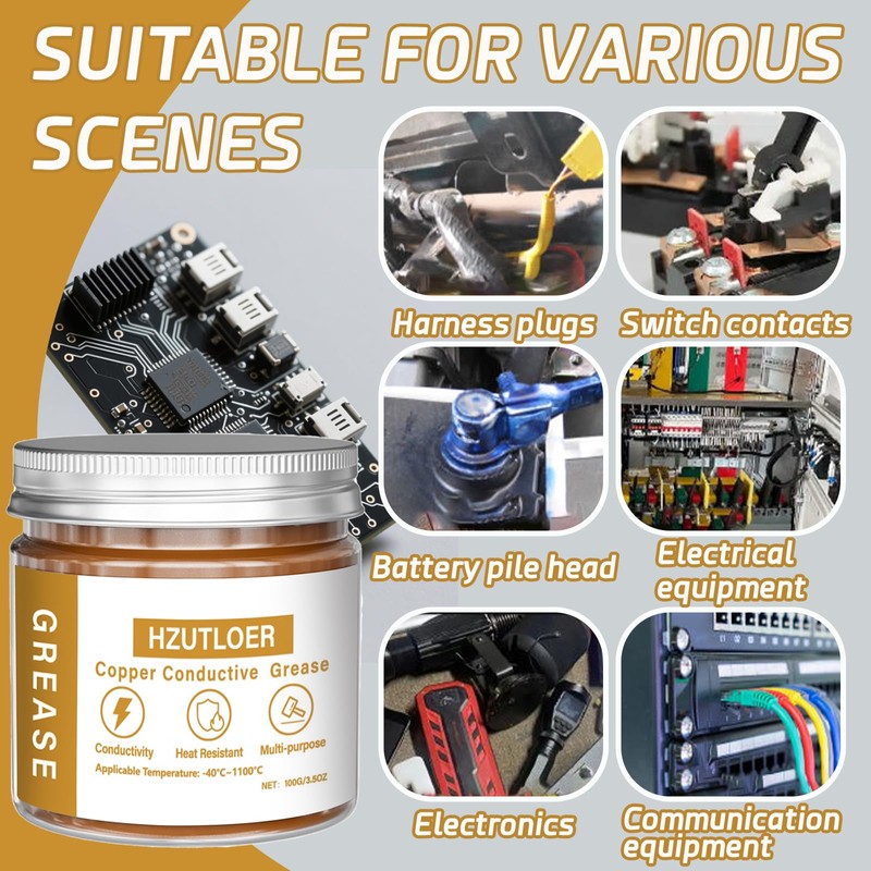 Hzutloer Copper Conductive Grease,100G Anti Arcing Conductive Paste for Automotive,Power