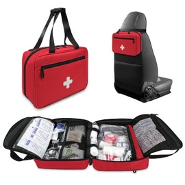 NENYX First Aid Bag Empty, Compact and Portable Medical Supplies Organizer with Multiple Compartments, Emergency Trauma Bag for Travel, Camping, Hiking, Car, Travel and Home Use, Red(Bag Only)