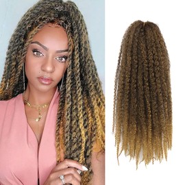 Auxemuen Marley Twist Braiding Hair 14 Inch (35.5 cm) Marley Twist Hair Curly Long Cuban Twist Hair 3 Packs Afro Kinky Curly Twist Crochet Hair Synthetic Marley Hair Extensions (1B/27)
