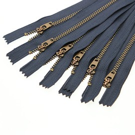 Metal Zipper for Jeans 4" Antique Brass Y-Teeth Zipper #4 Close End Jeans Zippers 4" 6pcs,(Navy-Brass)