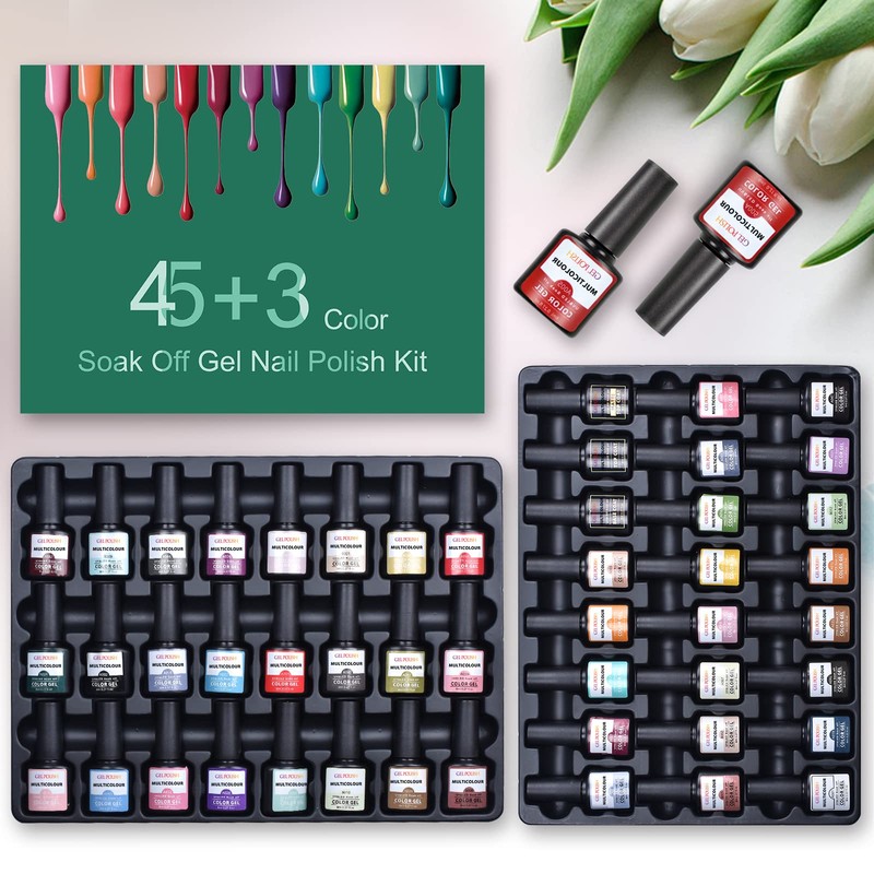 SINZONeu Gel-Nagellack-Set, 45 lebendige Farben, sichere Inhaltsstoffe, langanhaltend, mit Unterlack,