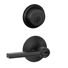 Schlage FB50 N G LAT 622 Single Cylinder Deadbolt and Keyed Entry Latitude Lever, Matte Black
