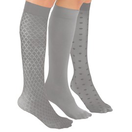 Collections Etc Stylish Compression Knee High Stockings, 3 Pairs Grey Queen