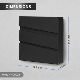 Ydocabinit Wall Mount Mailbox with Key Lock, Large Capacity Locking Mailbox for Outside, Galvanized Steel Cover and Rust-Proof Metal Post Box, 14.6"x14.6"x4.3" Black, MD002B