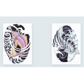 HB251 253 Temporary Fish Tattoo Japanese Koi Tattoo, Japankoi Tattoo, 2 Sheets