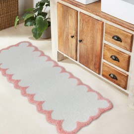 Urtlmaji Scalloped Bathroom Runner Rug Long Pink Bath Mat for Bathroom Non Slip Washable Cute Bath Mats Microfiber Absorbent Soft Aesthetic Preppy Large Bath Rugs for Bedroom Tub Sink, 24"x60"