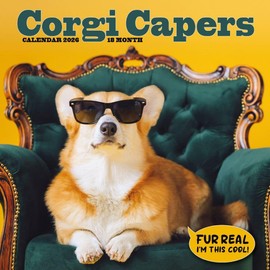 Carousel Calendars, Corgi Capers 2026 Wall Calendar, 12'' X 12'', 16-Month Calendar with Stapled Binding