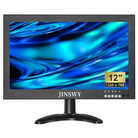 JINSWY 12" Mini Security Monitor, IPS 1366x768 Metal Screen, HDMI/VGA/AV/BNC/USB Input, Built-in Speakers & Remote, for CCTV Surveillance and Security Systems