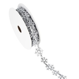 Silver Glitter Snowflake Ribbon 1 Inch, 10 Yards Per Roll Sequins Trim Ribbon Use for Christmas Tree, New Year Decoration, Winter Months Home & Outdoor Decor.