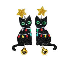 MALOYANVE Black Cat Earrings for Women Colorful Light Bulb Jingle Bell Christmas-tree Shaped Cats Acrylic Dangle Drop Holiday Earrings Xmas Merry Christmas Jewelry Gifts (colorful bulb bell)