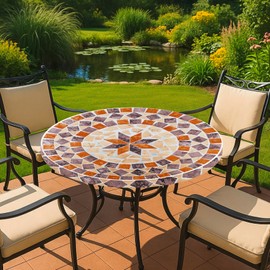 Maximex Tovaglia elasticizzata rotonda Ø 70-86 cm, motivo mediterraneo, tovaglia da giardino lavabile, resistente alle intemperie, resistente ai raggi UV, per giardino, balcone e campeggio, plastica