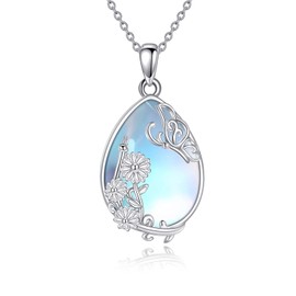 YAFEINI Butterfly Moonstone Necklace - 925 Sterling Silver Butterfly Pendant Necklace for Women and Girls