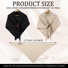 Coume 2 Pcs Women's Shawl Warm Knitted Triangle Shawl Winter Scarf and Wraps Crochet Ponchos for Women Evening Dresses Pashmina for Wedding Bridesmaid Bridal, Beige and Black