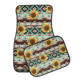 Yewattles Aztec Sunflower Tribal Universal Carpet Floor Mats for Car Auto SUV Truck Van Full Set Front Rear Floor Mats 4 Piece All Weather Non Slip Durable Protective Car Interior Accessories