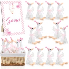 Blueweenly 12 Sets One Silly Goose 1st Birthday Decoration 15. 7 Inch Soft Goose Stuffed Animal with Pink Hat Ribbon Wood Table Decoration for First Birthday Supplies Baby Shower Party Favors