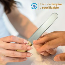 Lima de uñas de cristal prémium con funda, Limas para uñas naturales y acrílicas, ideal como regalo para hombre y mujer, Dorada
