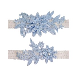 AORHOFJ Pack of 2 Bridal Garter, Garter Wedding Bridal Wedding Garter Women's Lace Leg Garter Handmade Bridal Prom (Blue)