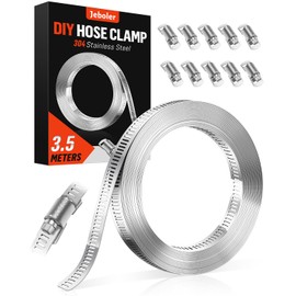 3.5 Metres Hose Clips, Jeboler 304 Stainless Steel Hose Clamp with 10Pcs Fasteners DIY Worm Clamp Adjustable Pipe Clamp, Hose Pipe Clips Assortment Tube Joining Clips for Pool Fuel Line and Garden