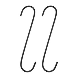 sourcing map 2pcs Long S Hooks 8 Inch Extra Long Metal S-Shaped Hanging Hooks High Manganese Steel S Hanger Storage Organizing Tool for Kitchen Garden Bathroom Garage Closet, Black