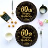 Happy 60th Birthday Paper Plates 7”Black and Gold,16Pcs Disposable Tableware