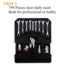 FLZOSPER 799-Piece Sturdy Tool Set with Rolling Wheels Aluminum Trolley Case, General Household Tool Kit, Auto Repair Tool Set Toolbox and Wheels