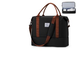 HYC00 Cabin Bag 45x36x20 for Easyjet Airlines Underseat Ryanair Cabin Bags 40x20x25 Travel Duffel Bags Carry on Hand Luggage Weekend Bag for Women and Men Hospital Overnight Holdall, Black Brown