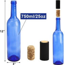DEAYOU 8 Pack 750ml Bordeaux Wine Bottles, Glass Clear Bottles with 8 Corks and 8 PVC Shrink Capsules, Flat-Bottomed Empty Bottle for Claret, Liquor, Champagne, Juice, Beverages, Decors, Cobalt Blue