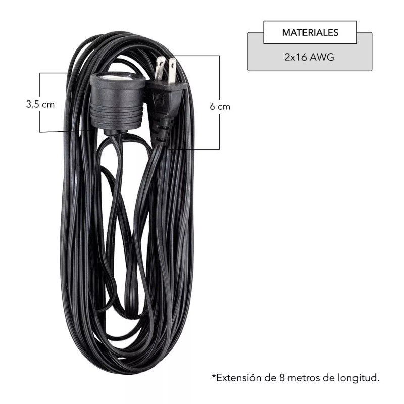 CNX Paquete De 3 Extensiones Eléctricas Con Portalámpara 8metros