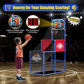 Rottogoon Kids Arcade Basketball Hoop with 4 Balls,Children's Day Gifts,Indoor Outdoor Single Shot Game for Toddlers Carnival Sports Toys Gifts for Boys Girls Ages 3-8 Ideal for Competition
