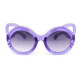 Child Kids Size Girls Kitty Cat Ear Round Plastic Sunglasses Purple - Smoke