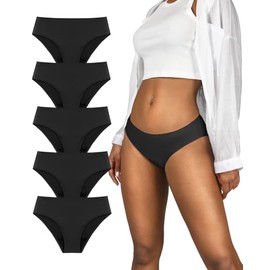 TIICHOO Period Underwear for Women Heavy Flow Leakproof Bikini Seamless Period Panties 5 Pack (Small, 5 Black)