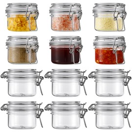 Suclain 12 Pcs 4 Oz/120 ml Plastic Storage Jars with Airtight Hinged Lids, Clear Wide Mouth Food Storage Containers Empty Bottles Sealed Jars for Home Kitchen Candy Herbs Spices Coffee Nuts