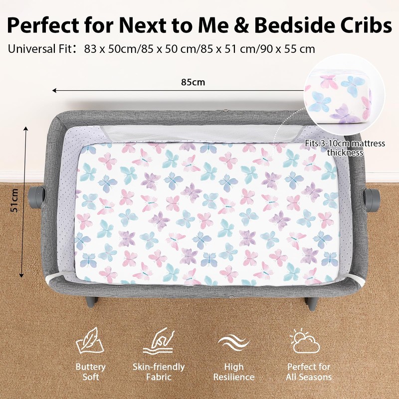 FIEMOL Next to Me Crib Sheets 85x51cm Fitted, 3 Pack