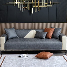 vctops Vintage Leather Look Sofa Cover Water Resistant Non-Slip Sectional Couch Cover Sofa Slipcover for Dogs, Children, Pets Furniture Protector (Grey,36"x94")